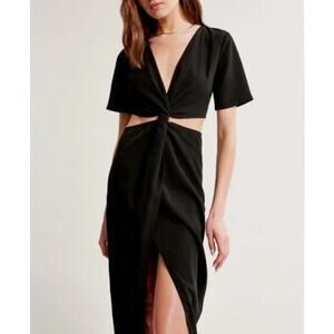 NWT Abercrombie & Fitch Midi Dress Twist Front Side Cutout Slit Womens Size XL